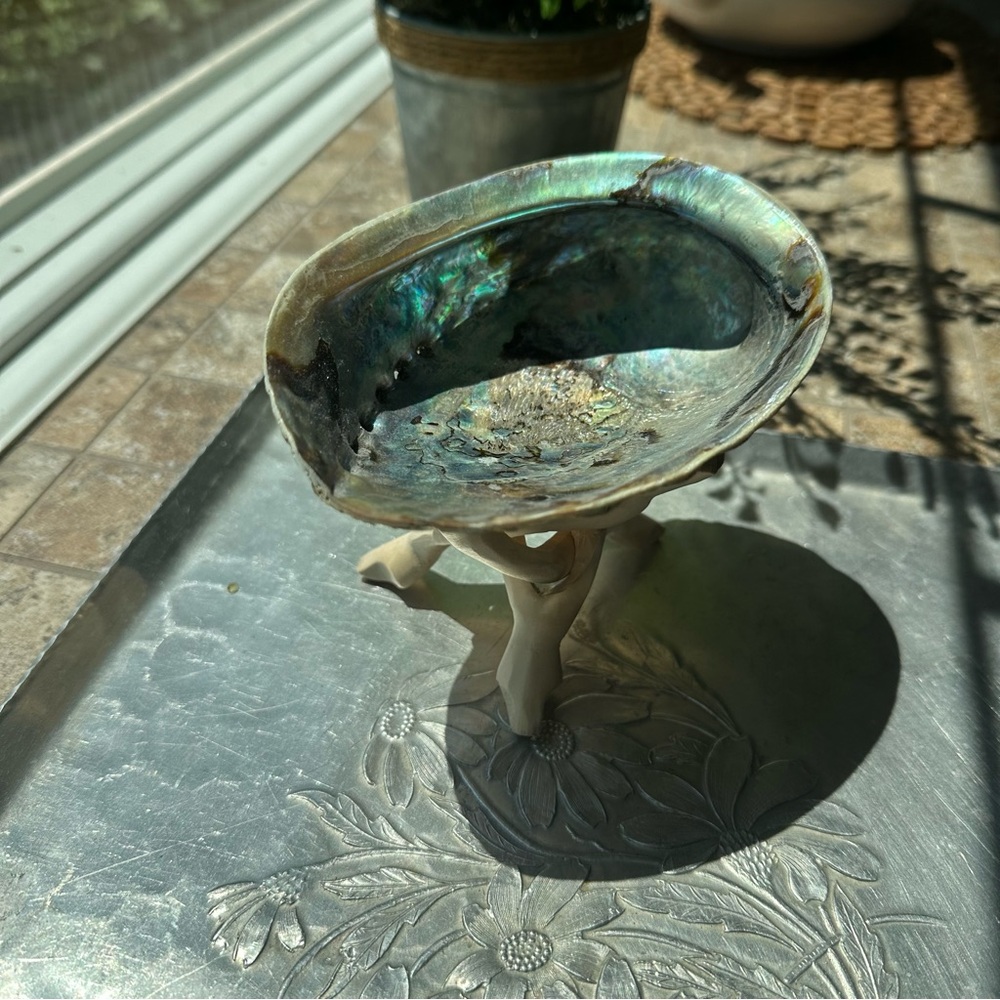Elegant Abalone Shell Art Piece with collapsible stand ring holder trinket dish - Picture 9 of 15